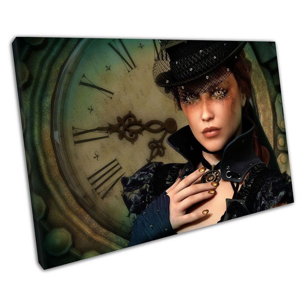 Steampunk Lady The Time keeper fantasy Illustration Ready to Hang Canvas Wall Art Print Mounted Canvas print