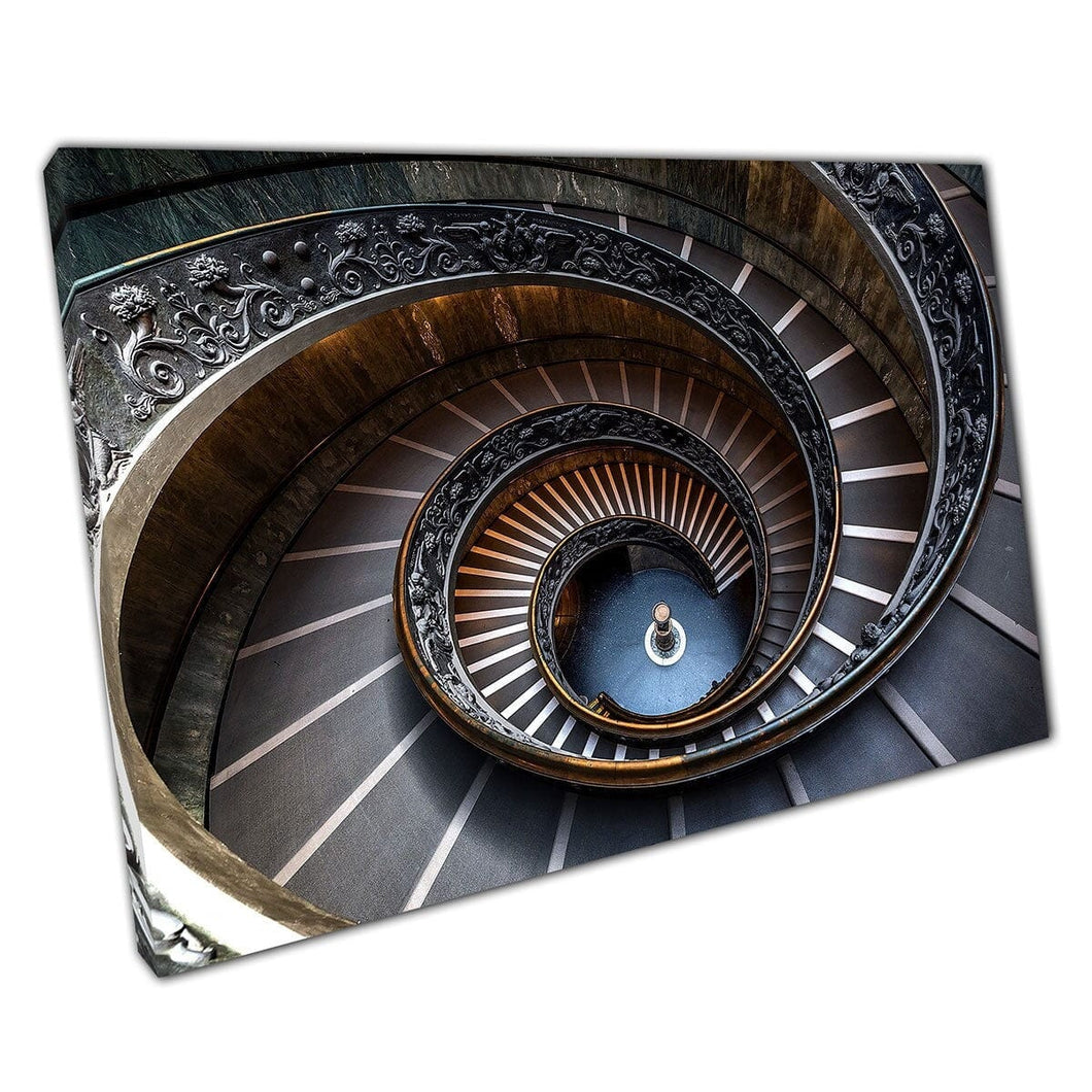 Heavily Decorative Impressive Architecture Spiral Staircase Museum Vatican Rome Italy Wall Art Print On Canvas Mounted Canvas print