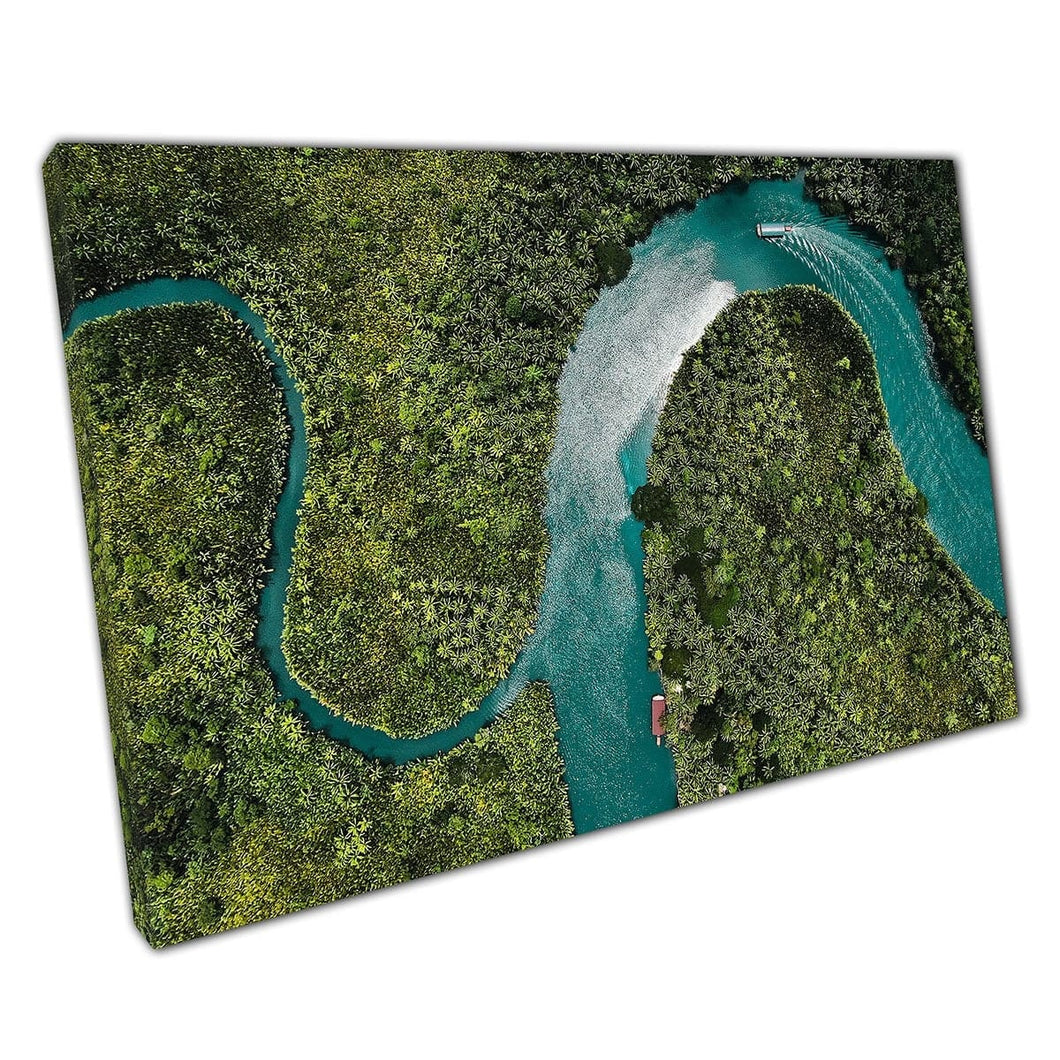 Aerial Drone View Of Forest And River In Bohol Island Philippines Canvas Wall Art Print On Canvas Mounted Canvas print