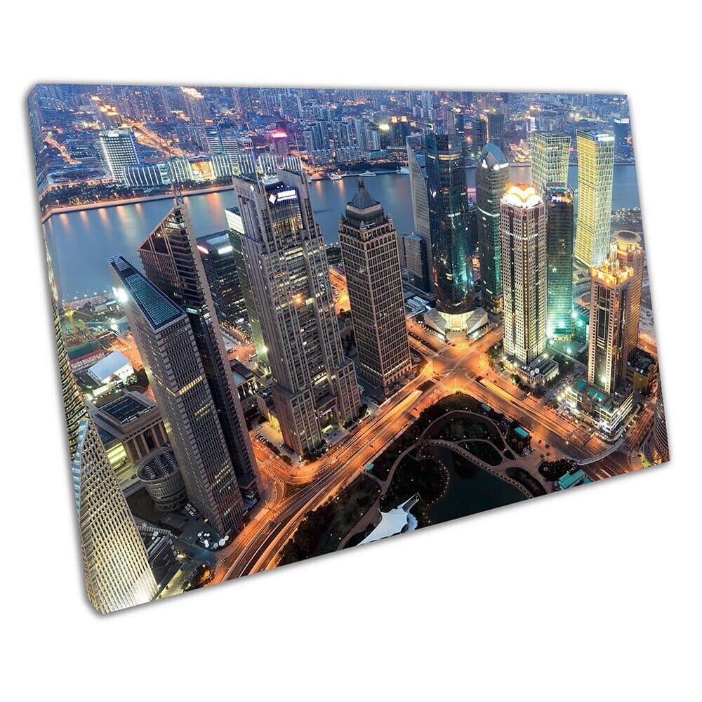 city of Shanghai in the financial centre at dusk China Ready to Hang Wall Art Print Mounted Canvas print