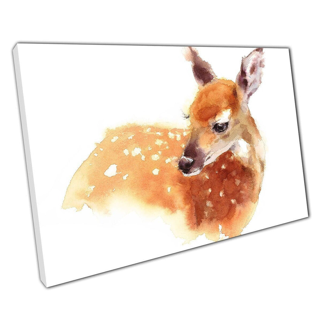 Baby Deer Fawn Delicate Woodland Watercolour Painting Illustration Wall Art Print On Canvas Mounted Canvas print