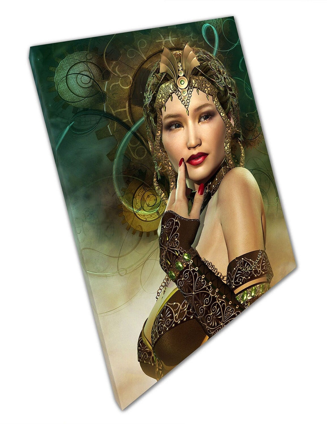 Enchantress golden headdress Egyptian fantasy Lady Ready to Hang Wall Art Print Mounted Canvas print