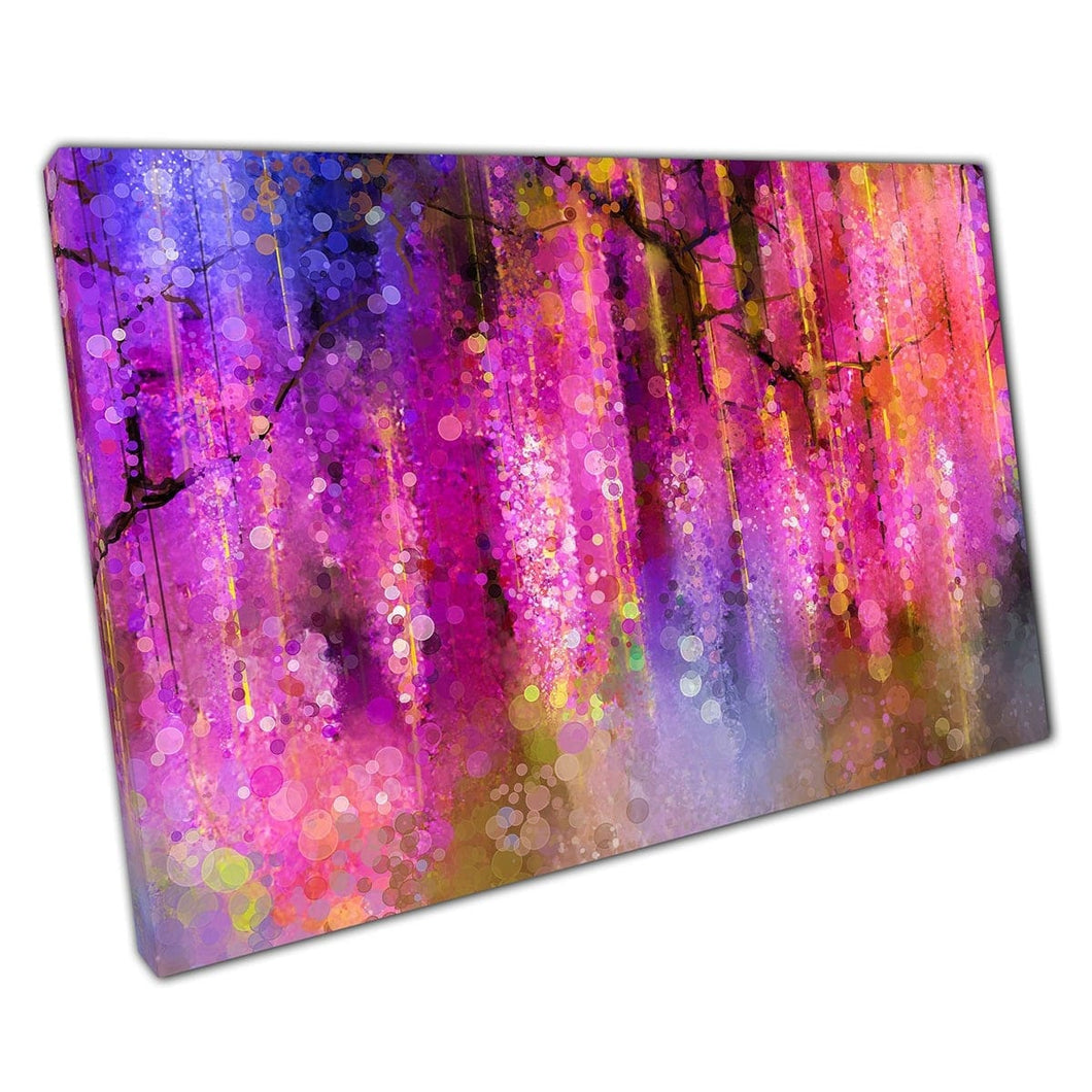 Beautiful Wisteria Tree Blossoming Flowers Magenta Violet Yellow Abstract Spring Wall Art Print On Canvas Mounted Canvas print
