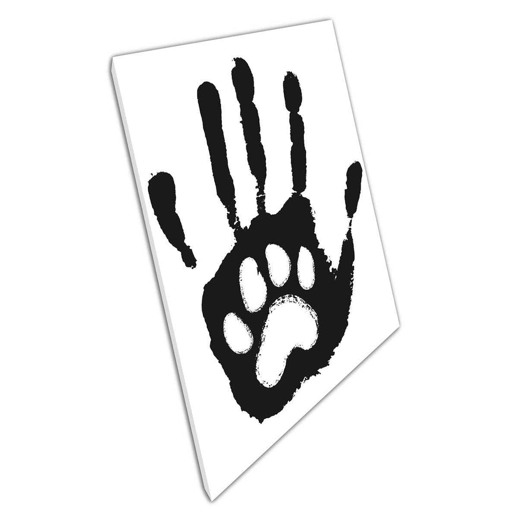 Pet Animal And Human Bond Love Concept Hand Print Paw Print Simple Modern Meaningful Wall Art Print On Canvas Mounted Canvas print