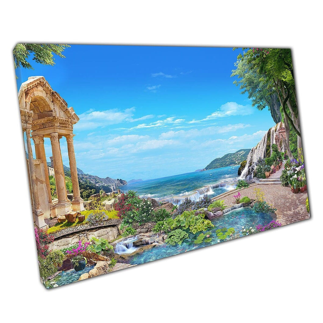 3D Digital Art Rendering Of Conceptual Ancient Roman Garden And Lake Wall Art Print On Canvas Mounted Canvas print