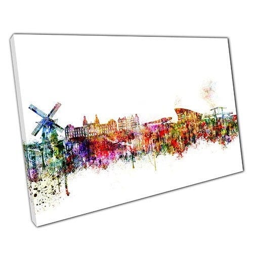 Print on Canvas Colourful Skyline landmarks AMSTERDAM Holland Wall Art Print Mounted Canvas print