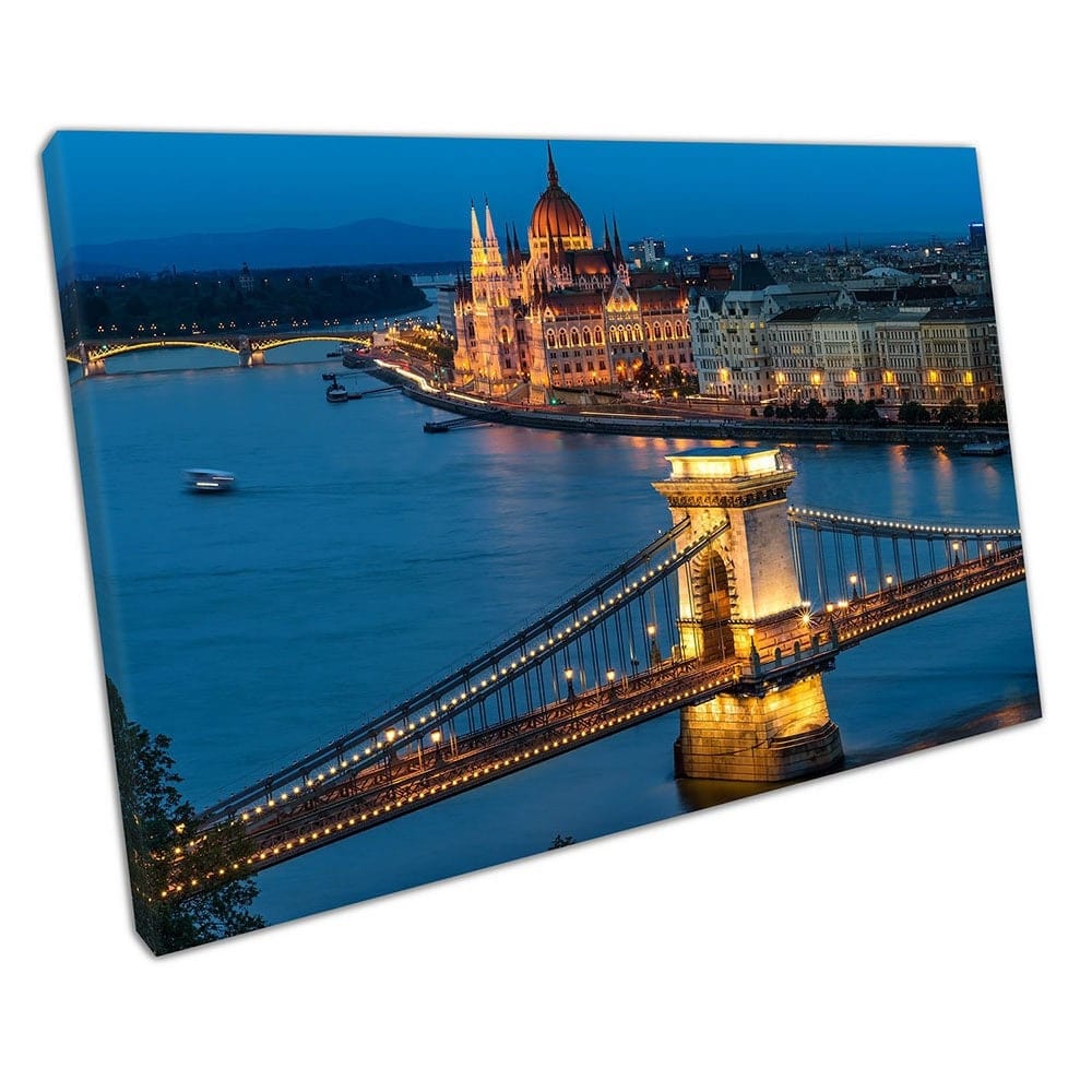 city of Budapest Chain Bridge Hungarian Parliament Cityscape Ready to Hang Wall Art Print Mounted Canvas print