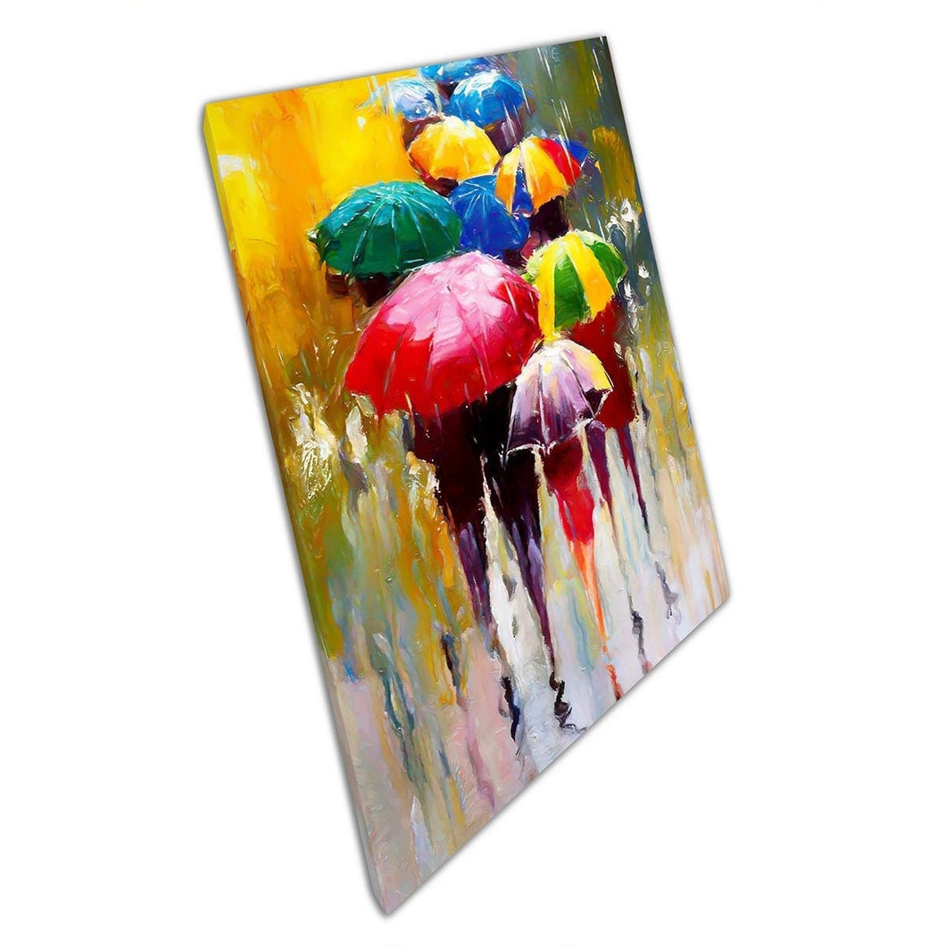 The Rain Colourful Umbrellas painting print Canvas Wall Art print on canvas Mounted Canvas print