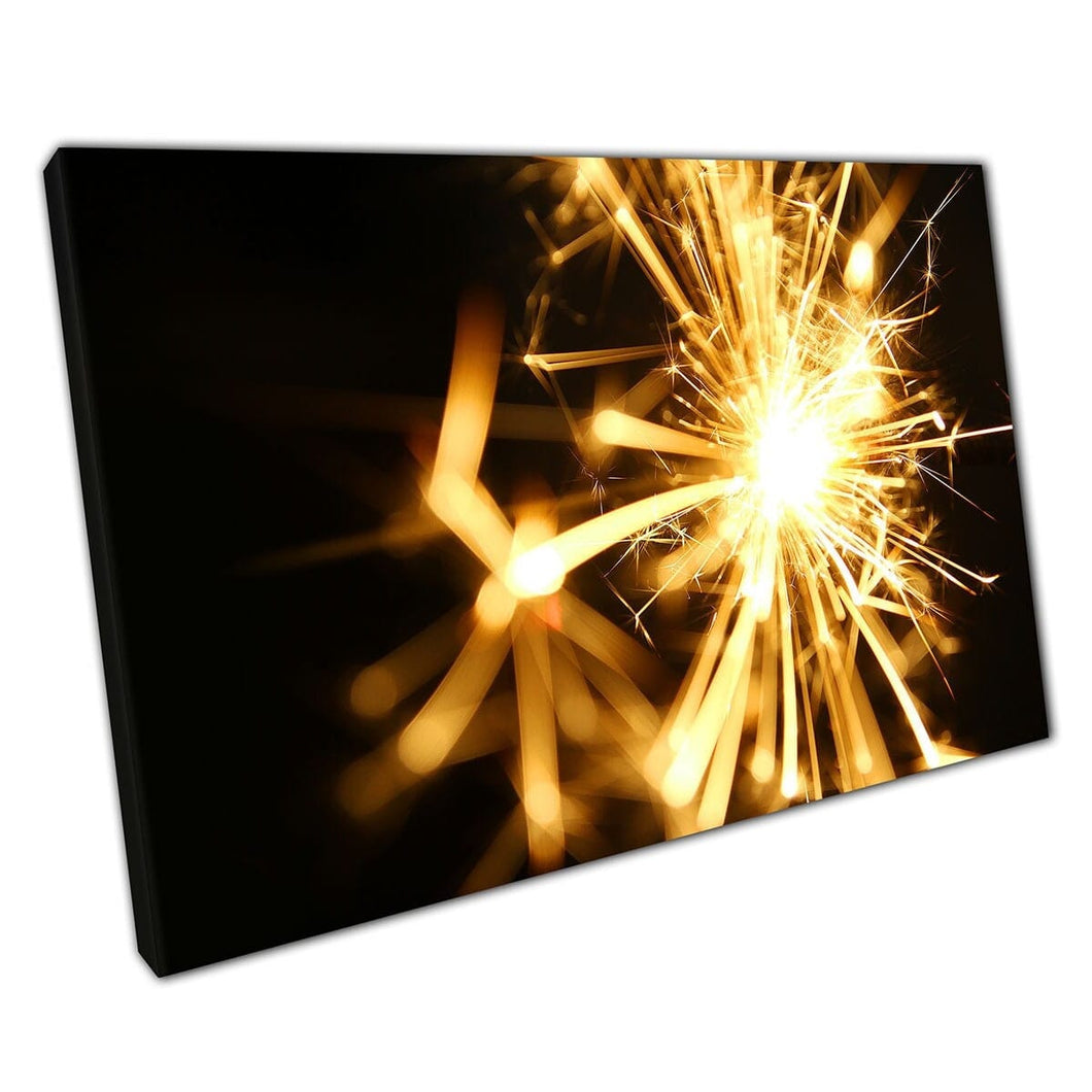 Abstract Photography Isolated Slow Burning Firework Sparkler Bursting Golden Sparks Wall Art Print On Canvas Mounted Canvas print