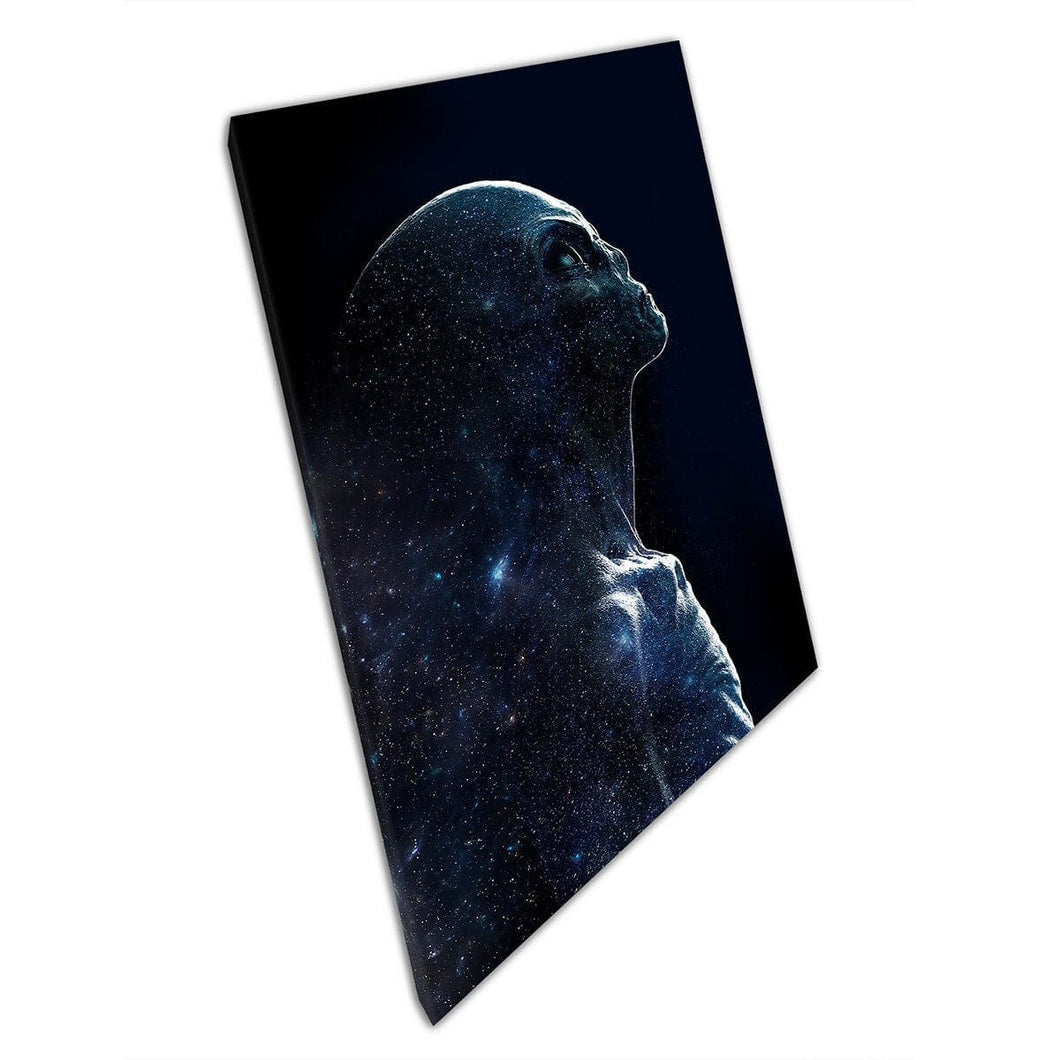 Abstract Grey Alien Silhouette And Galaxy Sci-Fi Fantasy Theme Wall Art Print On Canvas Mounted Canvas print