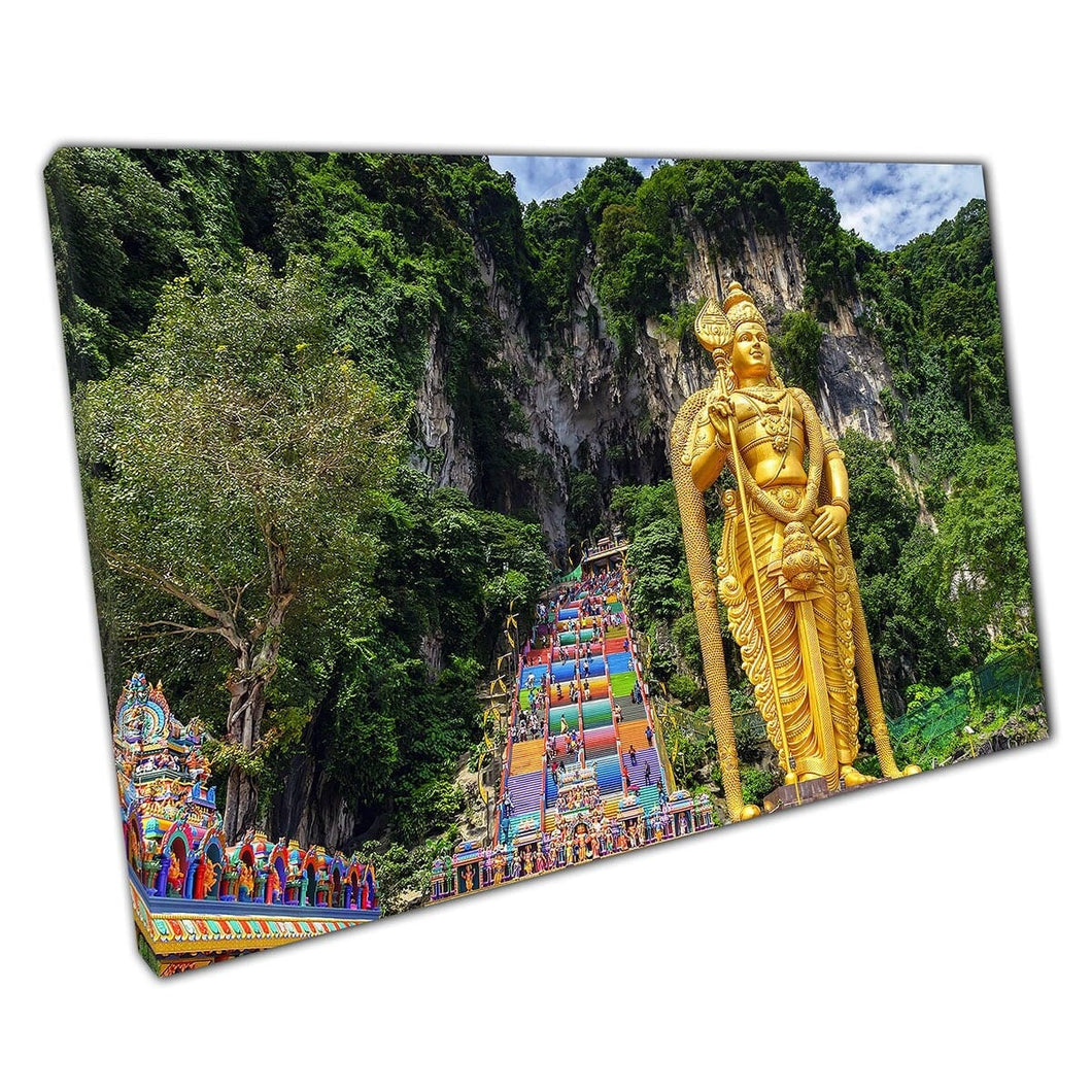 Batu Cave Hinduism Temple In Malaysia Grand Colourful Religious Tourism Landmark Wall Art Print On Canvas Mounted Canvas print