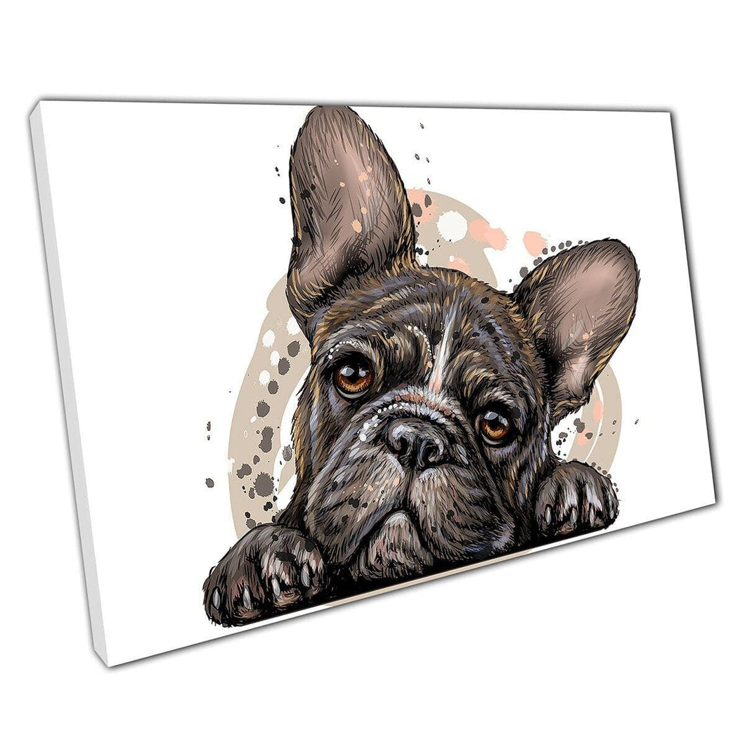Cute Brown French Bulldog Puppy Dog Detailed Watercolour Style Illustration Wall Art Print On Canvas Mounted Canvas print