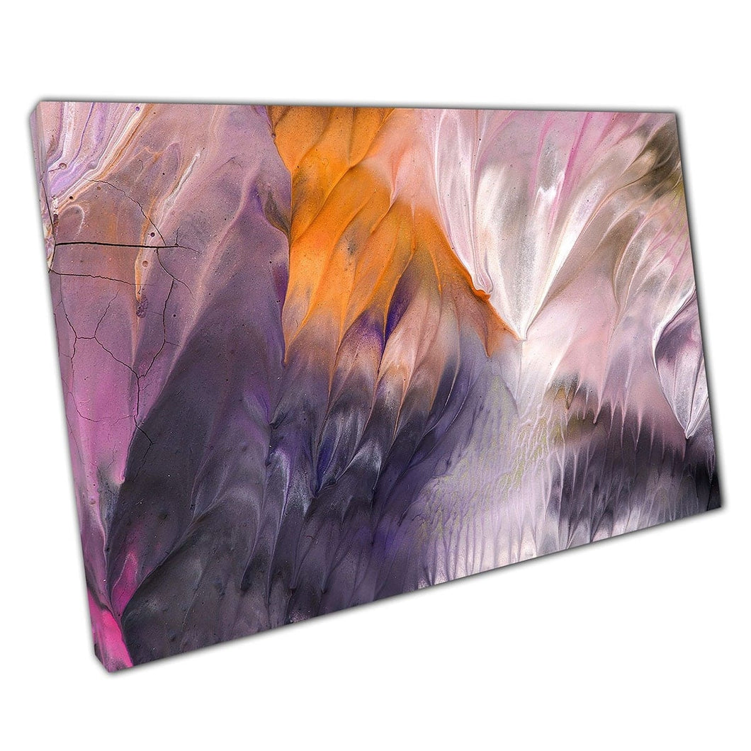 Résumé Couleurs de peinture fluide tourbillonnant les unes dans les autres orange violets d'art mural contemporain sur toile imprimé en toile montée