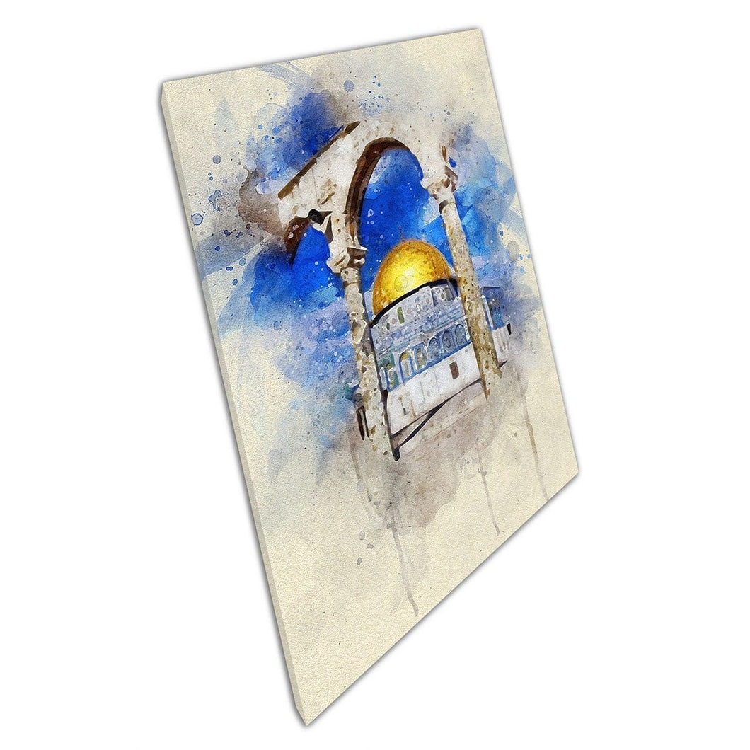 Watercolour Painting Al-Aqsa Mosque Dome Of The Rock In The Old City Jerusalem Israel Wall Art Print On Canvas Mounted Canvas print