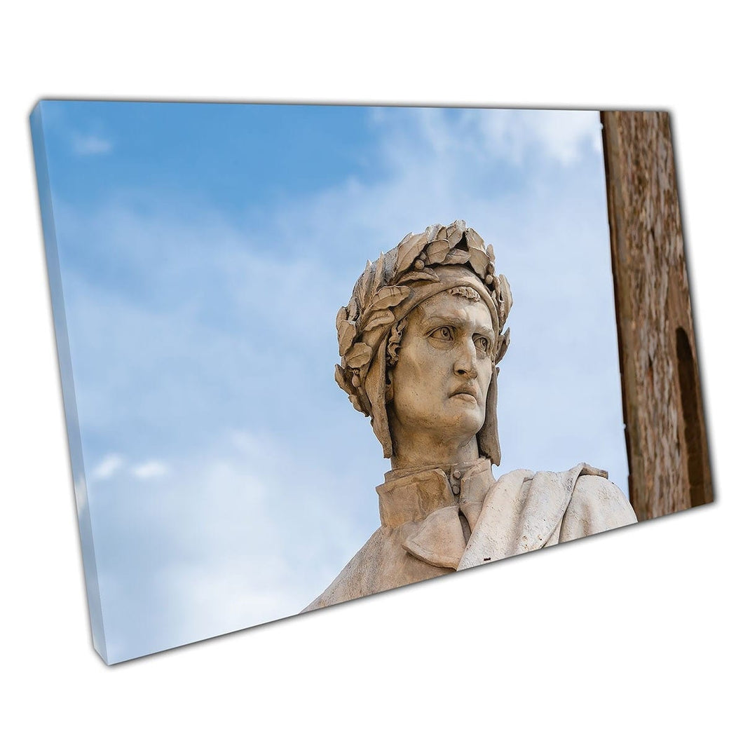 White Marble Monument Dante Alighieri By Enrico Piazza Florence Italy Wall Art Print On Canvas Mounted Canvas print