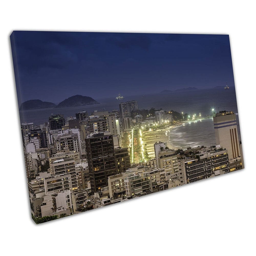 city of Rio de Janeiro skyline at night Brazil paradise Ready to Hang Wall Art Print Mounted Canvas print