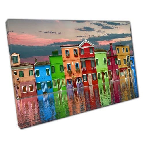 Print on Canvas Rainbow Terraced Houses on Water Ready to Hang Wall Art Print Mounted Canvas print