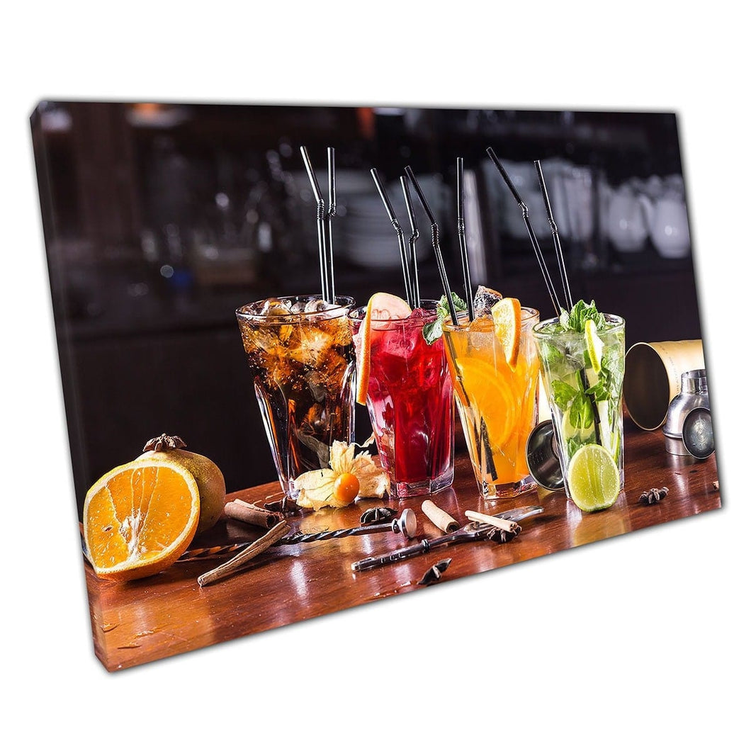 Cocktails Garnishes And Bar Tending Equipment Bar Pub Restaurant Photography Wall Art Print On Canvas Mounted Canvas print