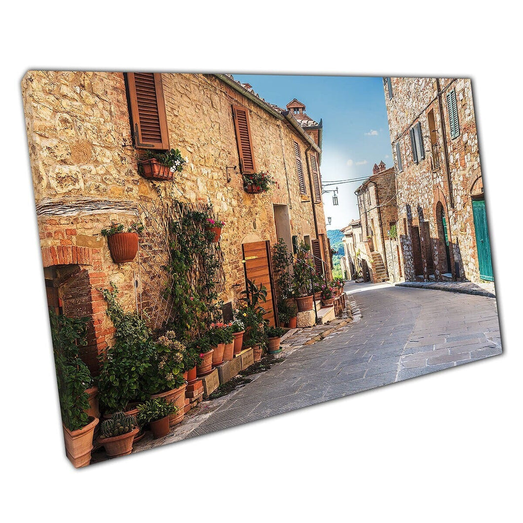 Lovely Traditional Colourful Street In A Small Town In Tuscany Italy Wall Art Print On Canvas Mounted Canvas print