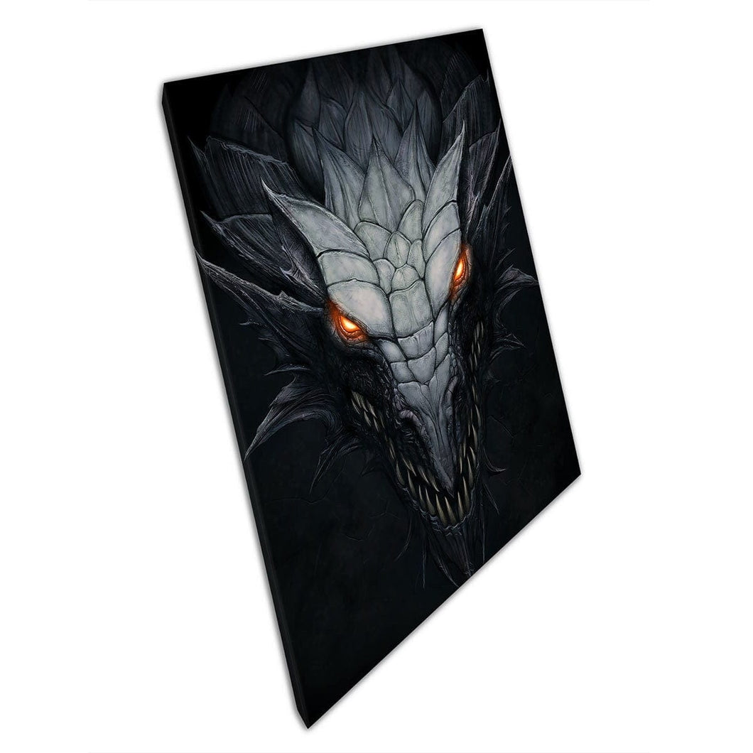 Dark Scaly Dragon Staring Intently Fantasy Magical Creature Mixed Digital Art Wall Art Print On Canvas Mounted Canvas print