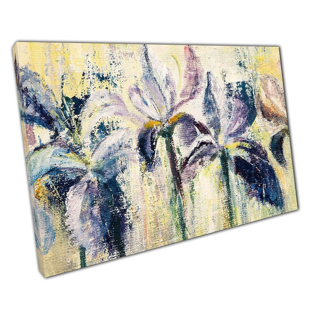 Abstract Textured Acrylic Painting Style Purple Iris Flowers Floral Natural Artwork Wall Art Print On Canvas Mounted Canvas print