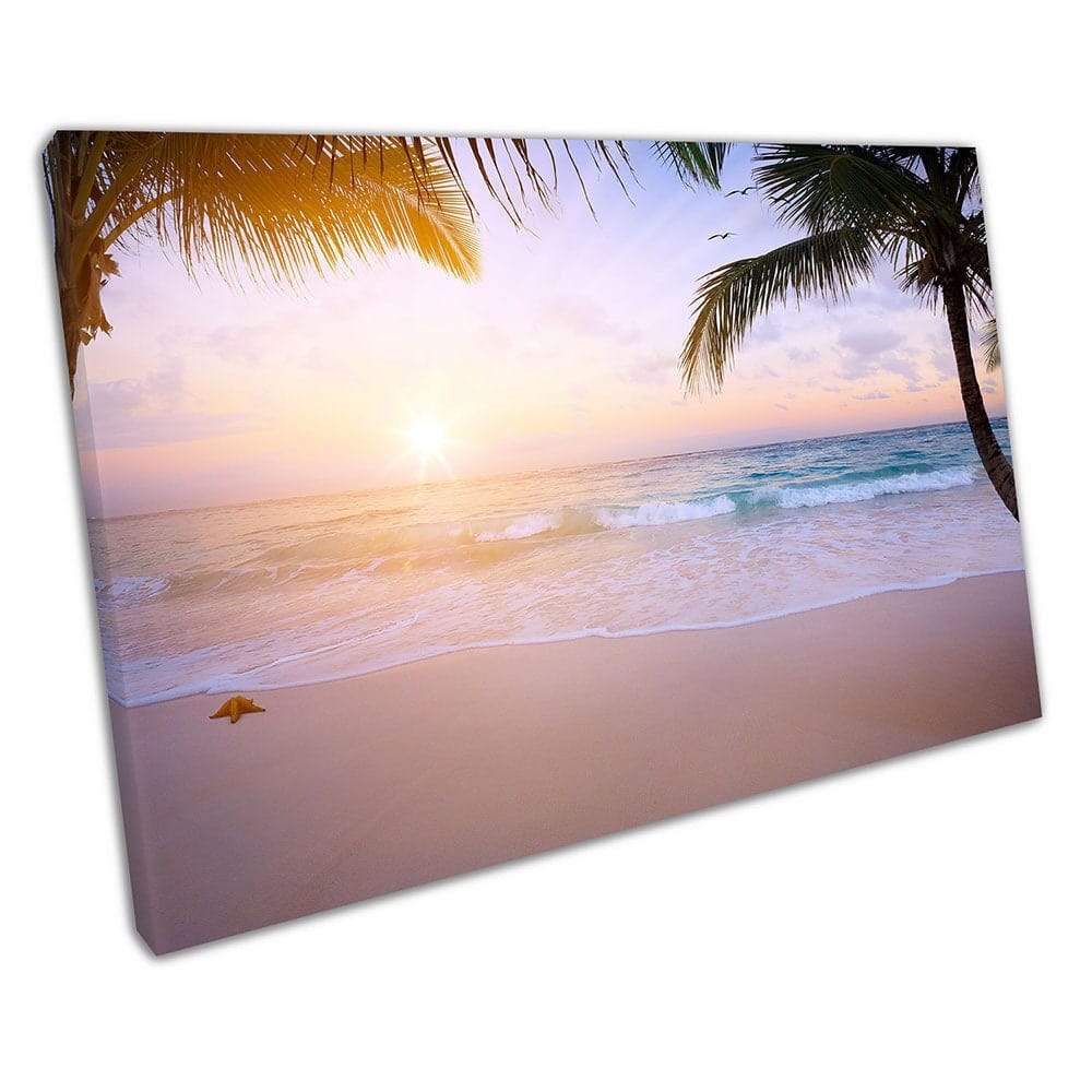 Starfish Beautiful sunrise over the tropical paradise beach Wall Art Print Mounted Canvas print