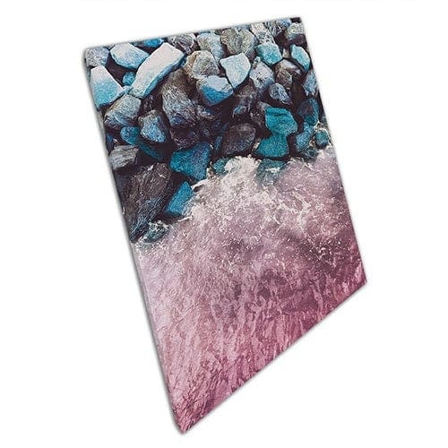 Print on Canvas Pink and Blue Rocky Beach Shore Ready to Hang Wall Art Print Mounted Canvas print
