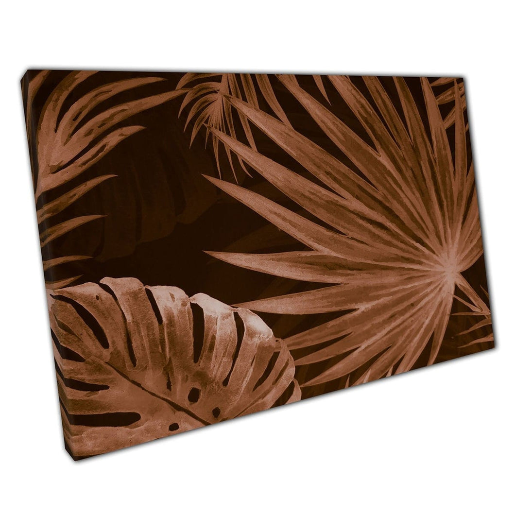 Beautiful Chocolate Brown Toned Tropical Exotic Leaves Watercolour Painting Style Wall Art Print On Canvas Mounted Canvas print
