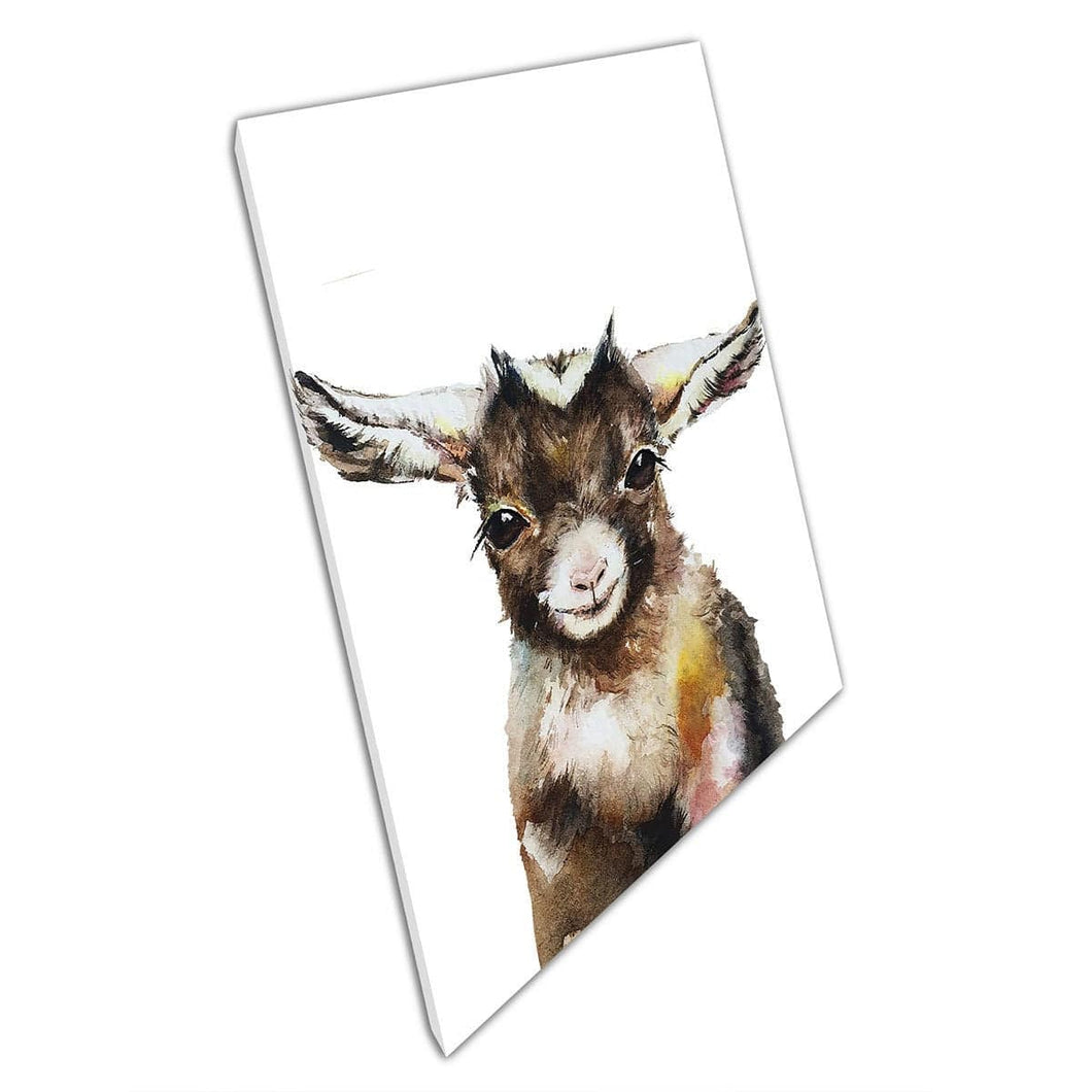 Cute Baby Goat Kid Farm Animal Watercolour Painting Wall Art Print On Canvas Mounted Canvas print
