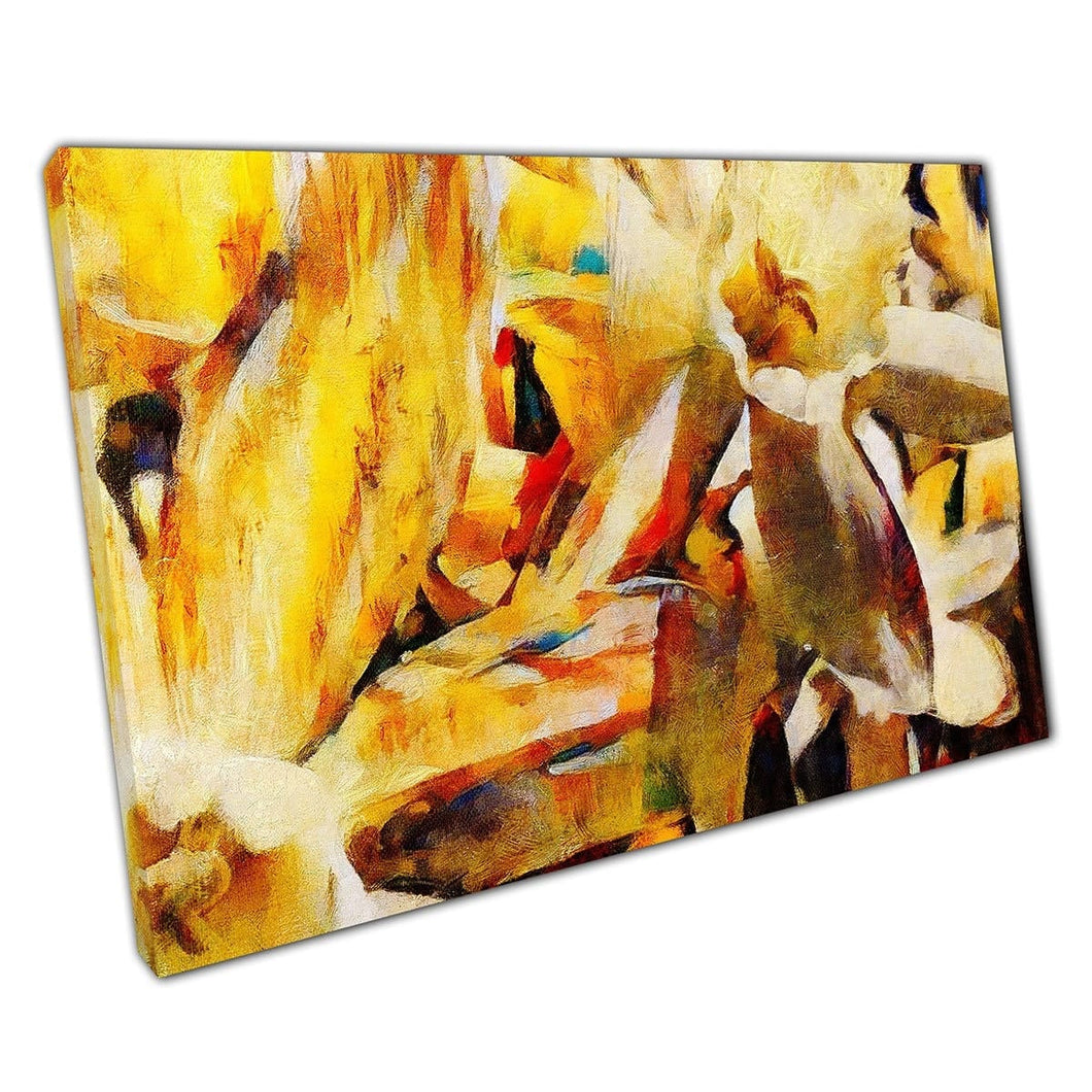 Abstract Warm Yellow Orange Toned Floral Daffodil Arrangement Painting Style Wall Art Print On Canvas Mounted Canvas print