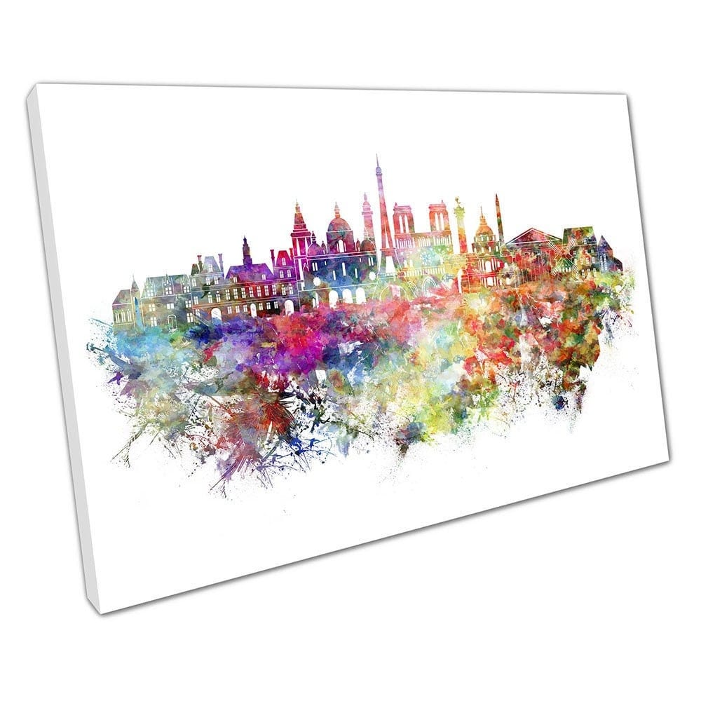 Watercolour city of Paris Capital of France painterly Ready to Hang Wall Art Print Mounted Canvas print