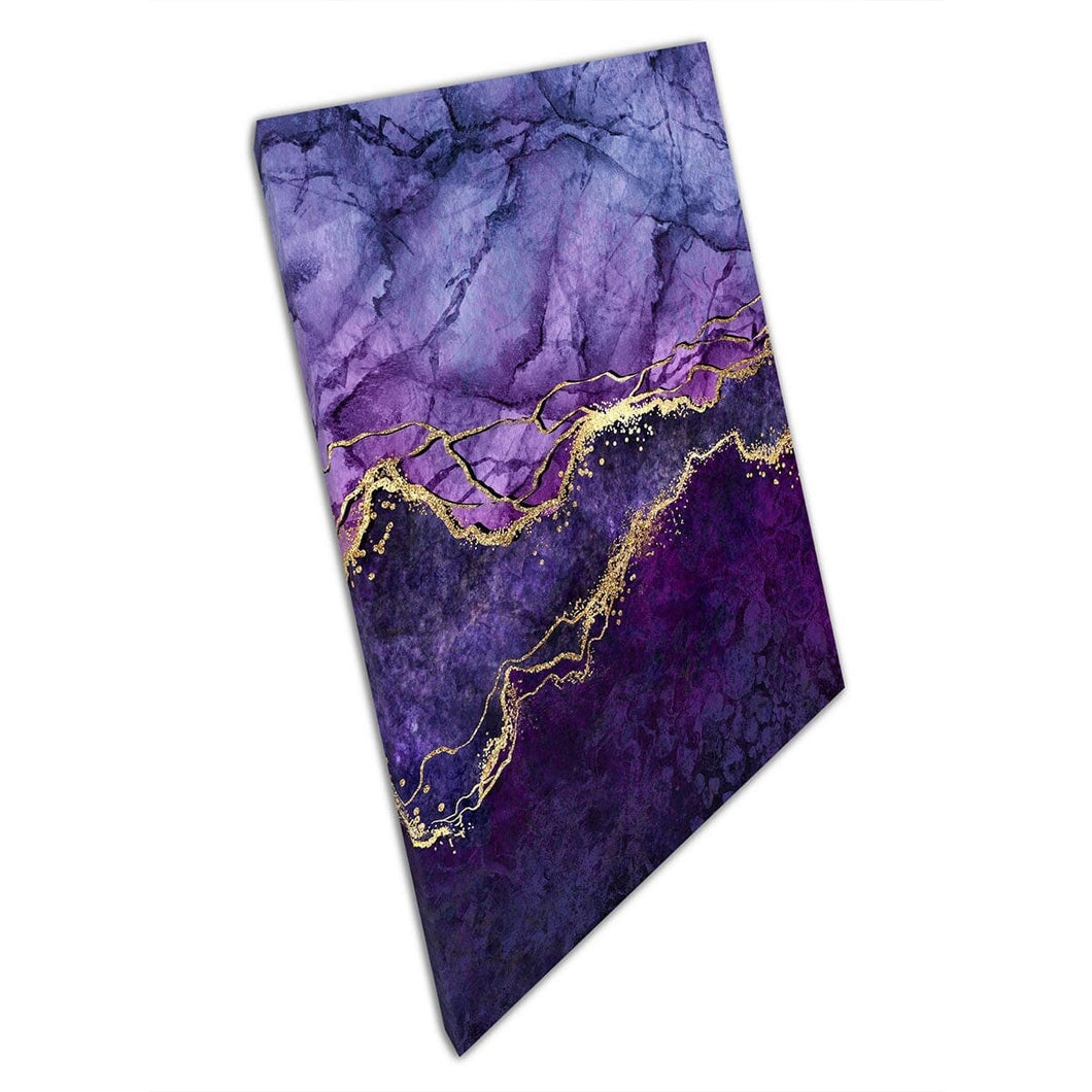 Deep Rich Shades Of Violet Purple With Veins Of Gold Digital Marbling Illustration Wall Art Print On Canvas Mounted Canvas print