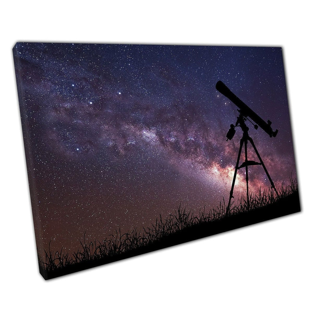 Infinite Space Purples And Pinks Night Sky Telescope Silhouette Sci-Fi Exploration Wall Art Print On Canvas Mounted Canvas print