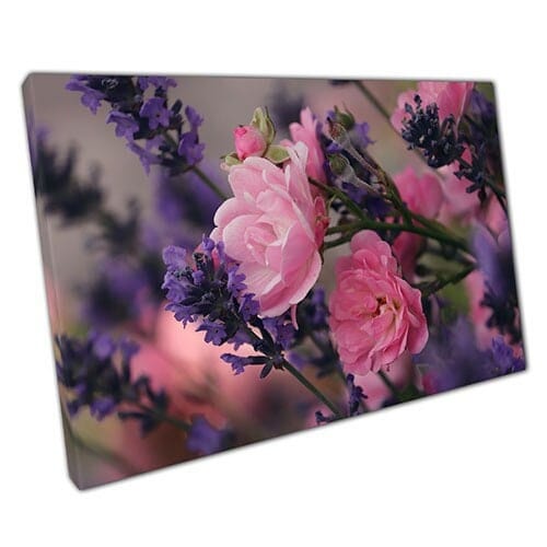 Print on Canvas Lavender and Pink Flowers Ready to Hang Wall Art Print Mounted Canvas print