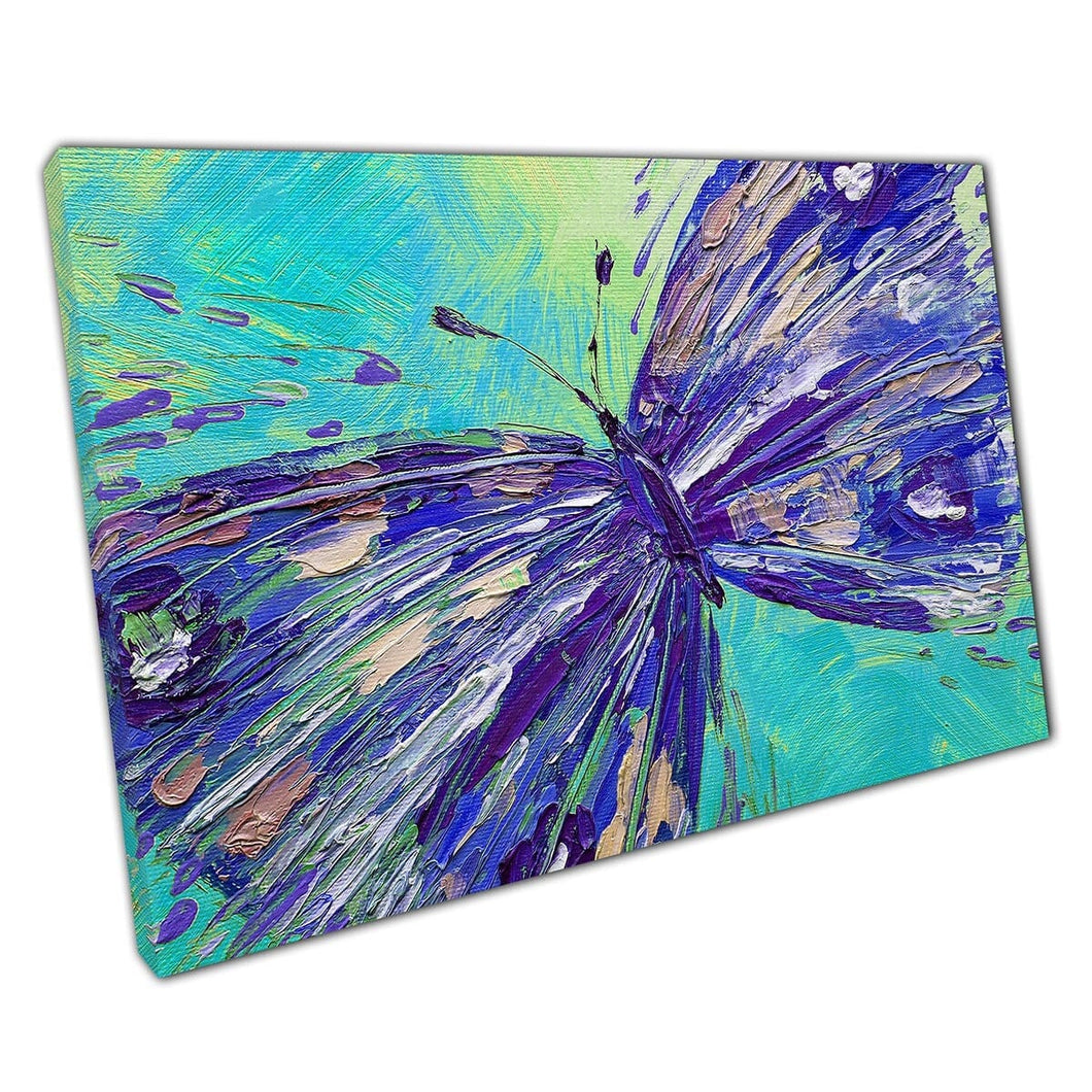 Blue Violet Abstract Textured Butterfly Painting Wall Art Print On Canvas Mounted Canvas print