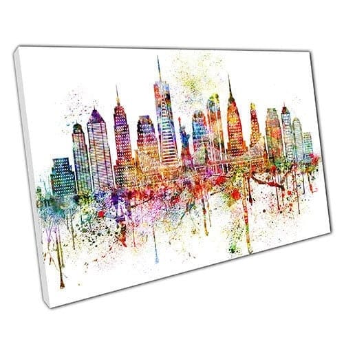 Print on Canvas Colourful Skyline landmarks New York USA Wall Art Print Mounted Canvas print