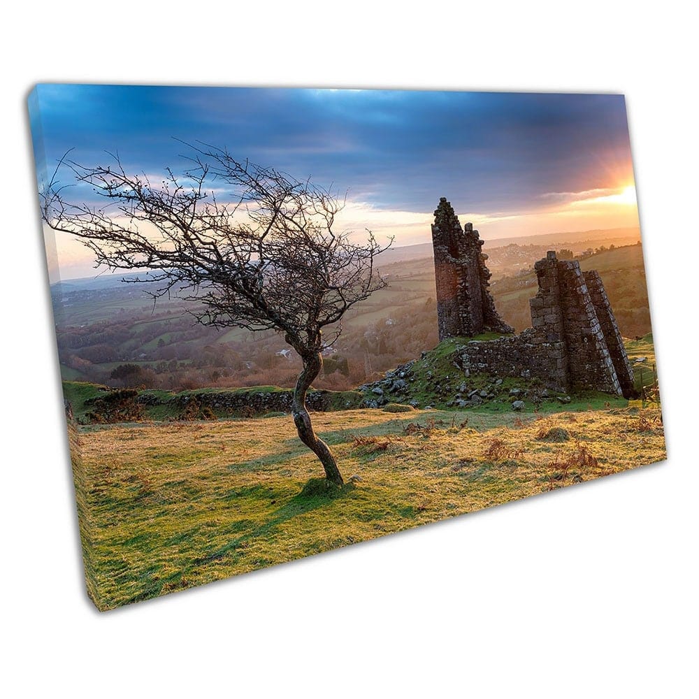 Old Copper mine Caradon Hill Bodmin Moor Cornwall Ready to Hang Wall Art Print Mounted Canvas print