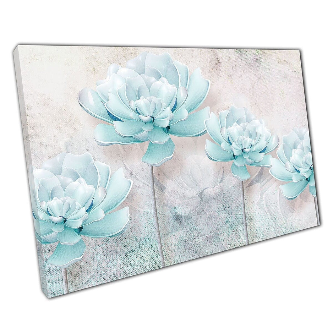 Illustration 3D de délicats fleurs bleues pastel contre une imprimé d'art mural de fond en détresse sur toile montée sur toile imprimé