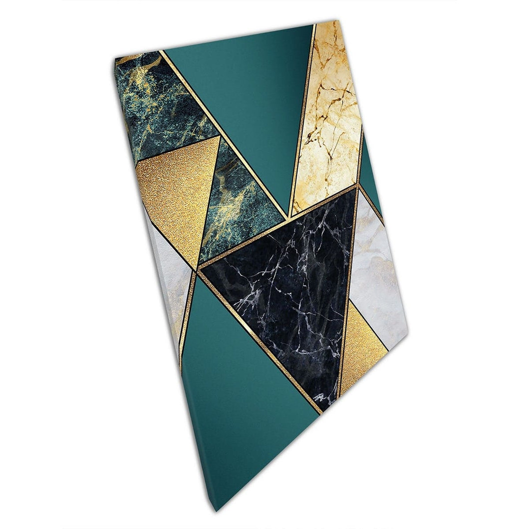 Abstract Art Deco Gold Blue Modern Marbling Mosaic Bold Angular Shapes Statement Wall Art Print On Canvas Mounted Canvas print