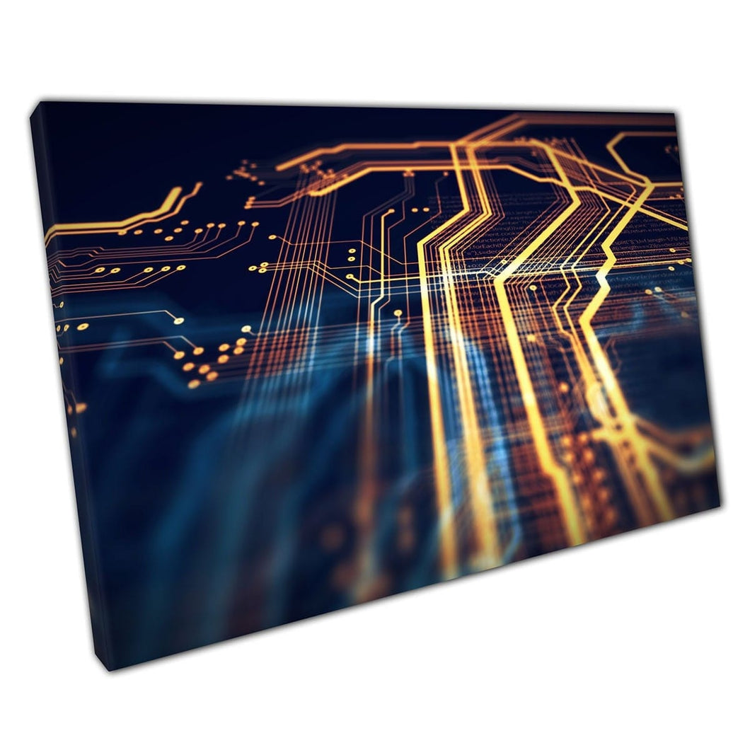 Circuit Board Technology Inspired Electronic Futuristic Pattern Digital Illustration Wall Art Print On Canvas Mounted Canvas print