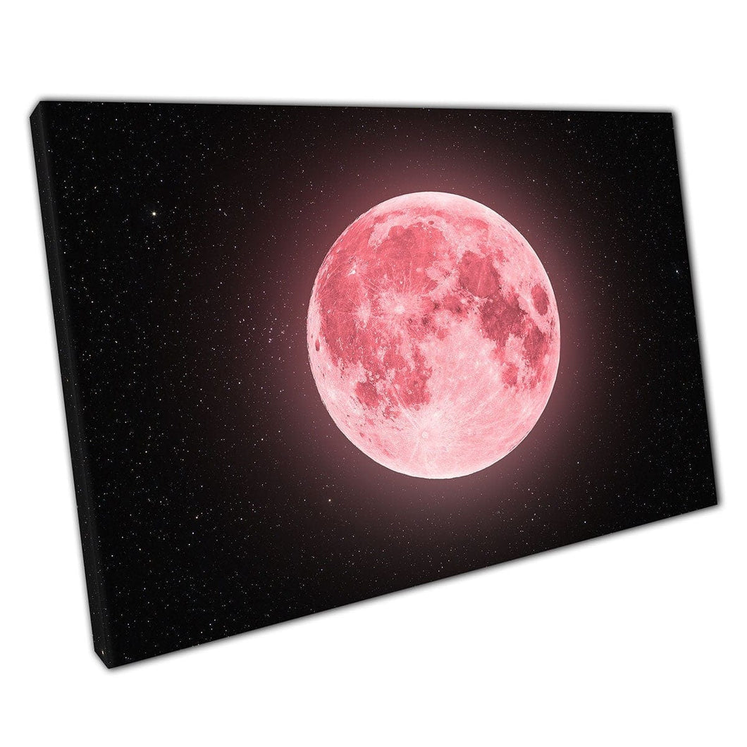 Amazing Full Pink Super Moon With Glowing Pink Halo On A Starry Night Magical Sky Wall Art Print On Canvas Mounted Canvas print