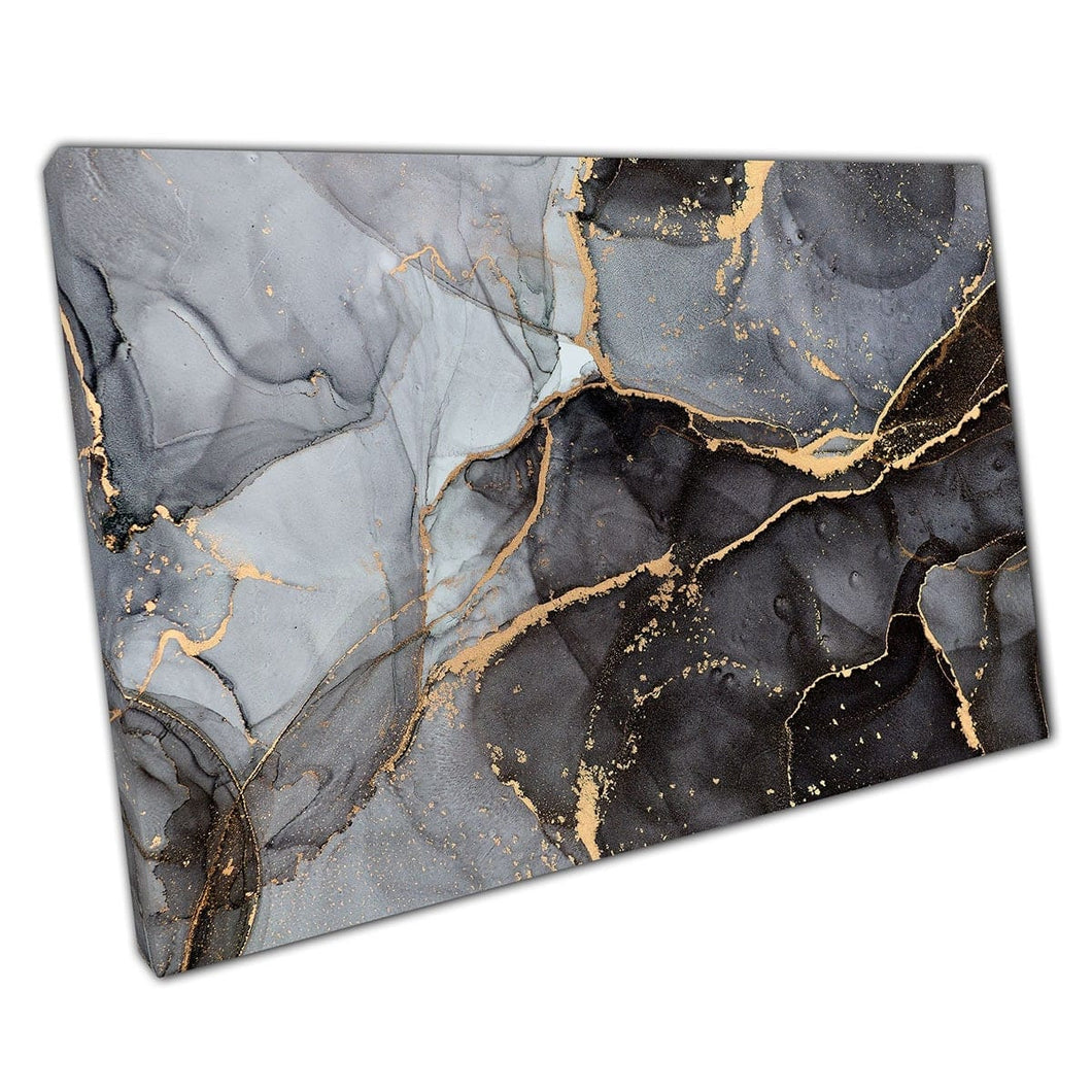 Black Grey With Gold Highlights Free Flowing Alcohol Ink Marbling Technique Abstract Wall Art Print On Canvas Mounted Canvas print