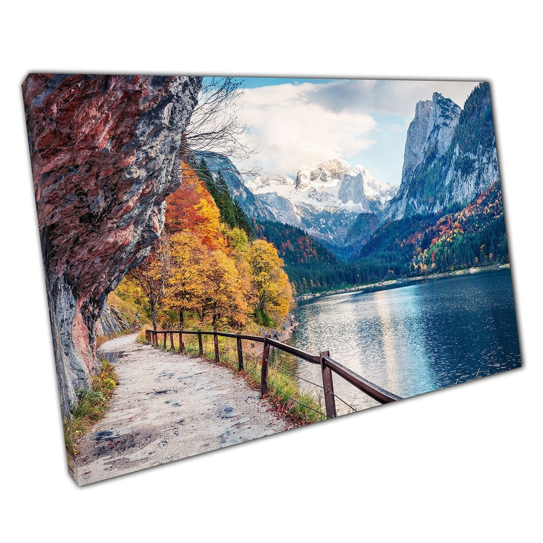 Morning Peaceful Autumn Scene Of Tranquil Lake Gosausee And The Austrian Alps Europe Wall Art Print On Canvas Mounted Canvas print