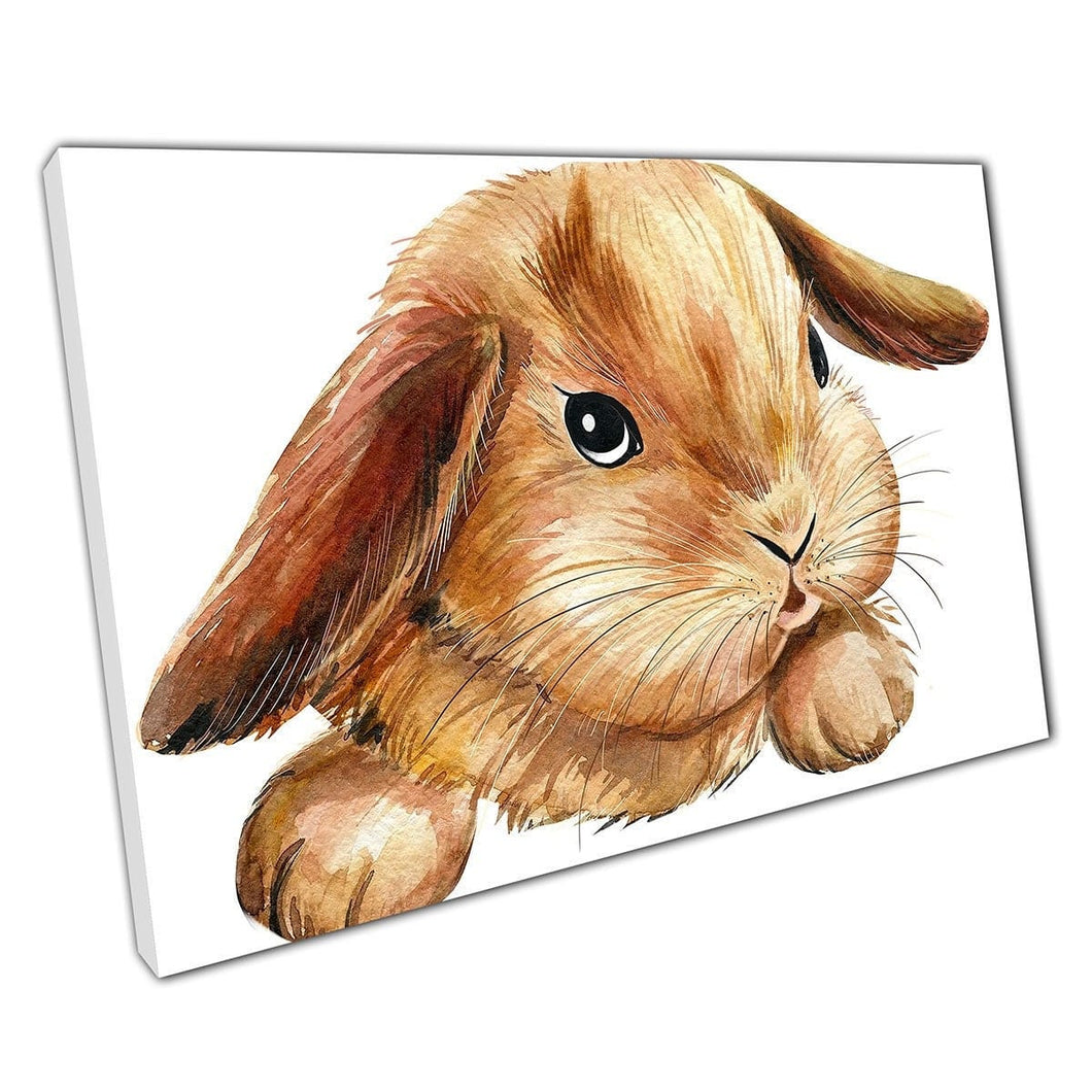 Cute Fuzzy Golden Brown Bunny Rabbit Watercolour Painting Illustration Wall Art Print On Canvas Mounted Canvas print