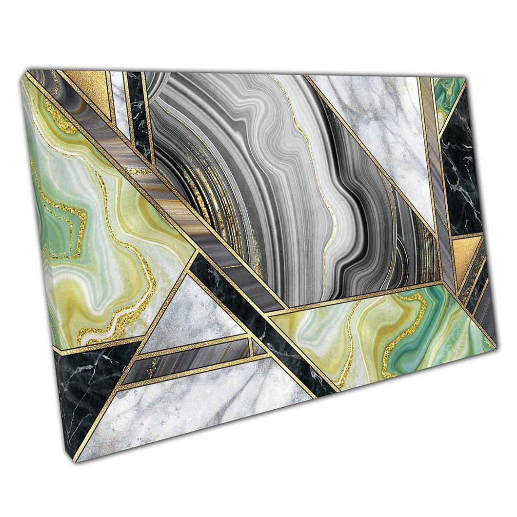 Green Gold Grey Detailed Art Deco Inspired Marbling Mosaic Style Luxury Pattern Wall Art Print On Canvas Mounted Canvas print