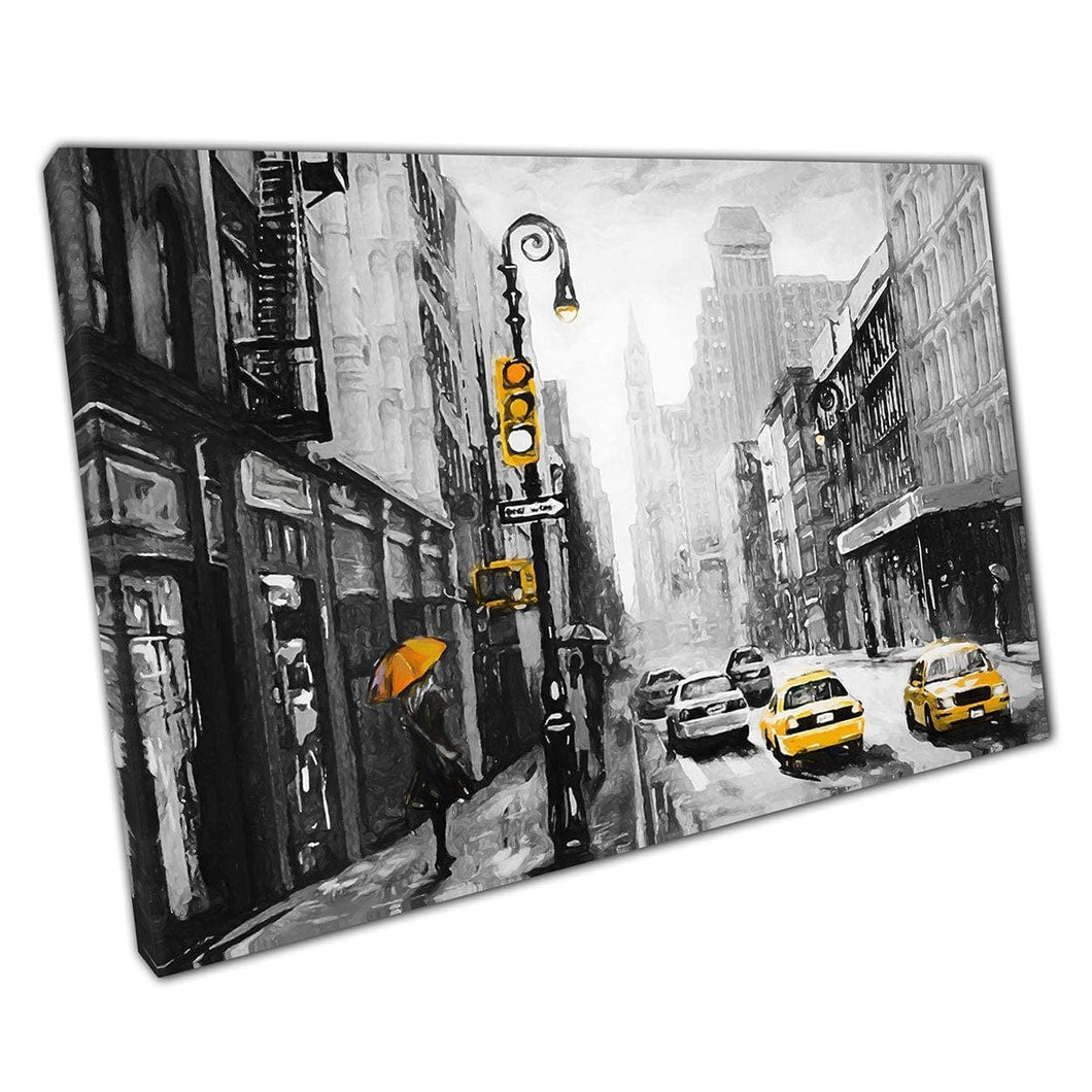 NYC Taxi Yellow Umbrella New York City Canvas Wall Art print on canvas Mounted Canvas print