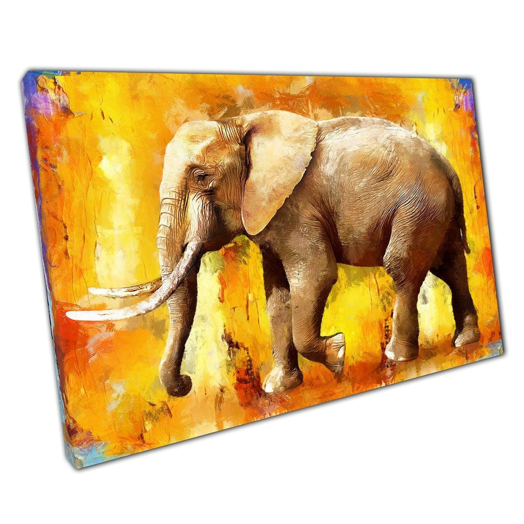 Travelling Elephant Abstract Modern Textured Oil Painting Style Wild Animal Colourful Wall Art Print On Canvas Mounted Canvas print