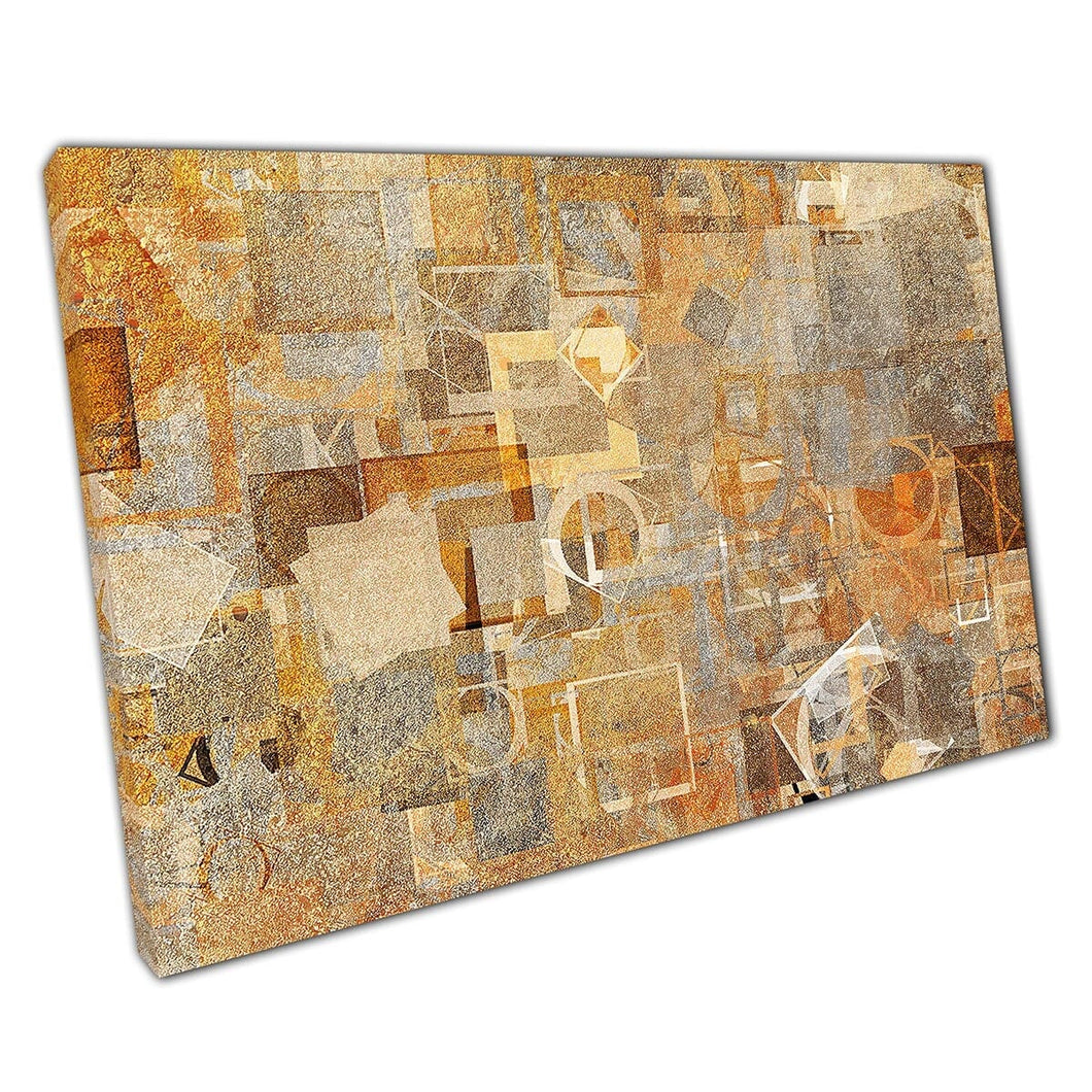 Golden Brown Toned Abstract Collage Style Modern Contemporary Warm Toned Painting Wall Art Print On Canvas Mounted Canvas print
