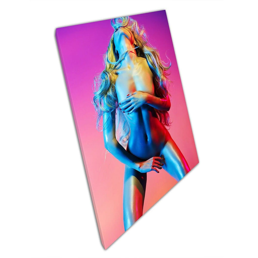 Beautiful Nude Dancing Woman Neon Lights Photography Wall Art Print On Canvas Mounted Canvas print