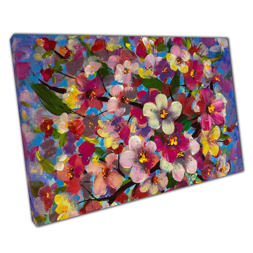 Abstrakte farbenfrohe Blumenfrühblume Blumenstrauß Ölmalerei Stil Kunstdruck auf Leinwand montiertes Leinwand Druck